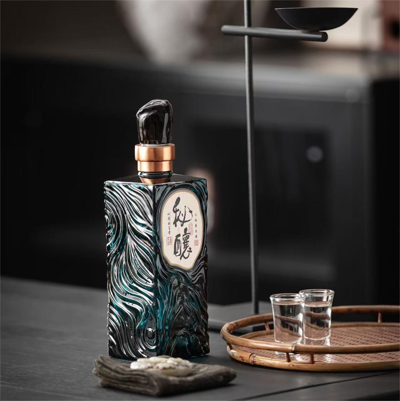 WAVE Square Glass Bottle – Textured Wave Detail + Sleek Shape for Luxury Branding & Gifting